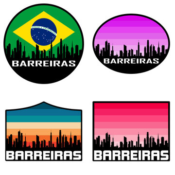 Barreiras Skyline Silhouette Brazil Flag Travel Souvenir Sticker Sunset Background Vector Illustration SVG EPS AI