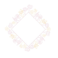 Spring flower frame. Line art tulips and narcissus flower wreath for design of card or invitations