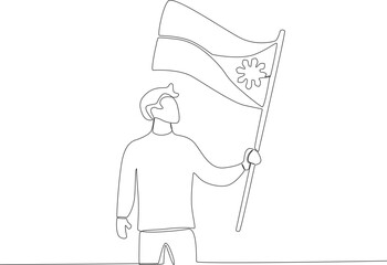 A man stared at the flag he was holding. Philippine independence day one-line drawing