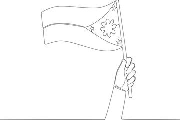 Fototapeta na wymiar A woman's hand holds the Philippine flag up. Philippine independence day one-line drawing