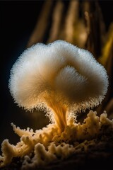 Hericium coralloides mushroom close up. Generative AI