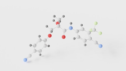 enobosarm molecule 3d, molecular structure, ball and stick model, structural chemical formula ostarine