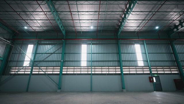 The Interior of empty warehouse clean and empty industrial hall. Industrial and industrial concept.