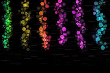 Realistic Colorful bokeh sparkle light effects on black background	
