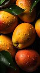 Fototapeta na wymiar Fresh fruits with droplets of water, background illustration made with Generative AI 