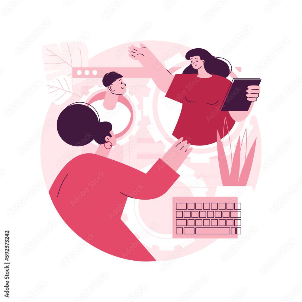 Poster dedicated team abstract concept vector illustration. remote programming company, software developmen