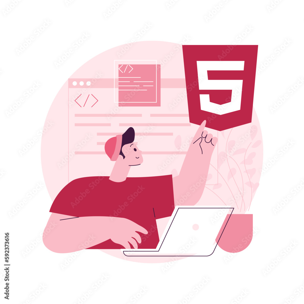 Poster html5 website development abstract concept vector illustration. html5 development, website design el