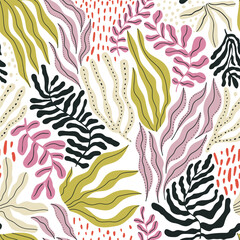 Floral seamless pattern. Hand drawn plants botanical texture. Great for fabric, textile, apparel, walloper, digital paper