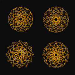 Set of vector yellow lace round ornaments and patterns. Collection of Indian ornamental mandalas