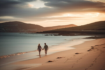 A couple walking on a beach