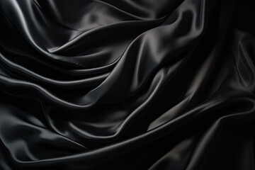 Obraz premium Abstract black smooth silk background. Satin elegant luxury fabric. Beautiful soft folds on the surface of the fabric. Generative AI