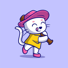 Obraz na płótnie Canvas cute cat-playing baseball cartoon vector icon illustration. animal nature icon concept isolated premium vector. flat design 