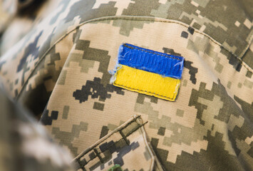 The flag of Ukraine on the uniform of the Ukrainian military