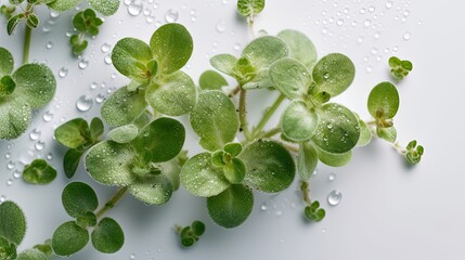 Fresh oregano with water drops on white background. Close up