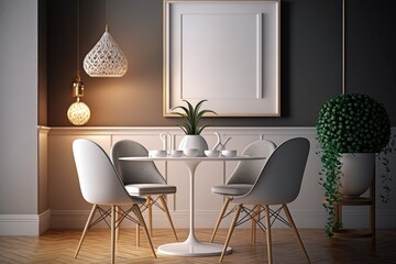 Interior of modern dining room with furniture