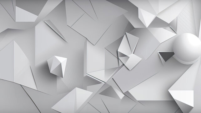 White and grey geometric abstract background. Design concept. Decorative web layout banner. Generative AI.