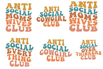 Anti-social club bundle retro SVG t-shirt designs