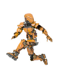 robot soldier is running and looking back