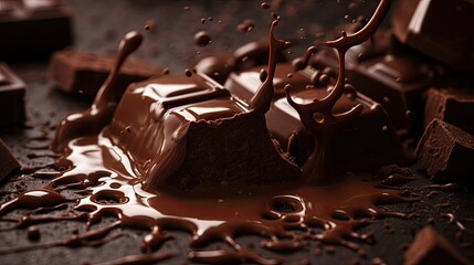 Chunks and splashes of chocolate created with Generative AI