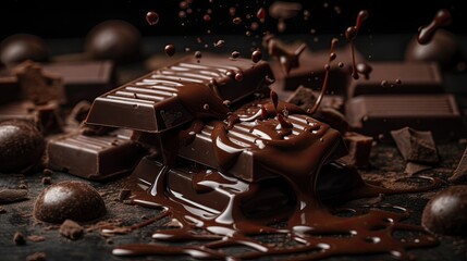 Chunks and splashes of chocolate created with Generative AI