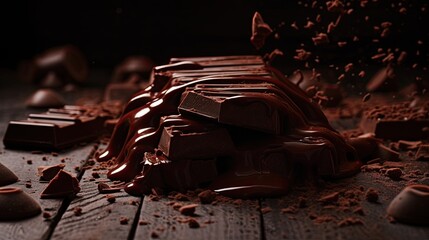 Chunks and splashes of chocolate created with Generative AI