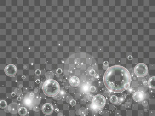 Air soap bubbles on a transparent background .Vector illustration of bulbs.	
