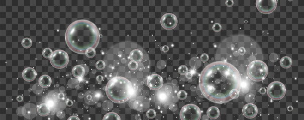 Air soap bubbles on a transparent background .Vector illustration of bulbs.	
