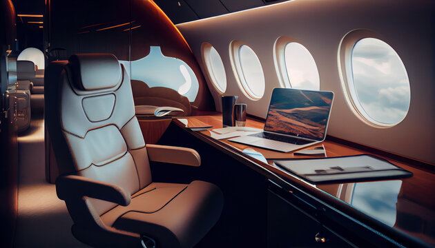 Luxury interior modern business jet. AI generated