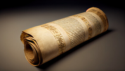 Mockup of an ancien parchment sroll on alpha transparent background. AI generated