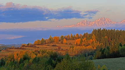 Autumn view on High Tatras mountains national park in Slovakia