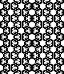 Black and white seamless pattern texture. Greyscale ornamental graphic design. Mosaic ornaments. Pattern template. Vector illustration. EPS10.