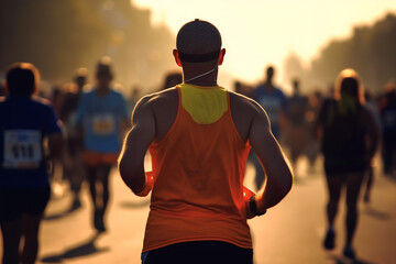 Silhouette of a person participating in a marathon race. Generative AI