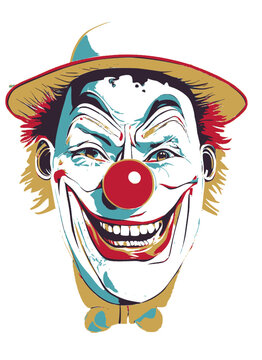 Funny portrait of a clown isolated in a white, color vector image