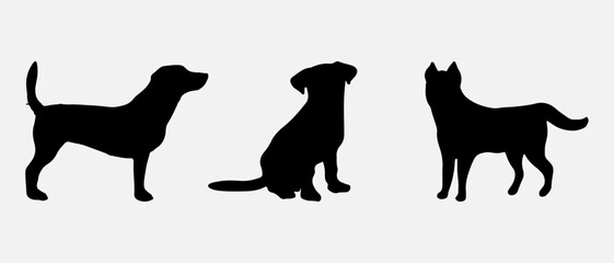 isolated black silhouette of a dog, vector collection