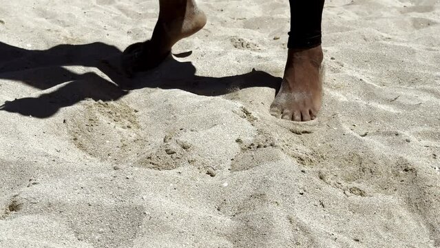 close-up of indian man's feet dancing on the sand in the street in front of passers-by during the Pushkar Festival Camel Mela. High quality 4k footage