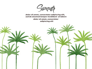 Summer abstract tropical leaves border. Vector floral background