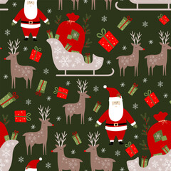 seamless pattern santa claus and reindeer