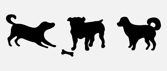 isolated black silhouette of a dog, vector collection