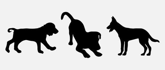 isolated black silhouette of a dog, vector collection