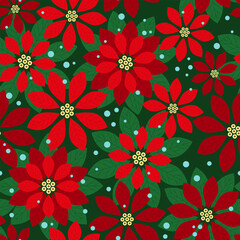 seamless pattern background christmas flowers poinsettia - obrazy, fototapety, plakaty