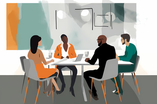 minimalistic and clean drawing of small business owners discussing strategy in a meeting