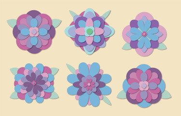 Spring Flowers Collection, Paper Flower Vector Illustrations,  Minimalist Flower Collection