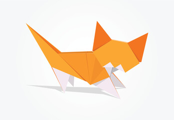 Vector illustration of an origami cat on a white background