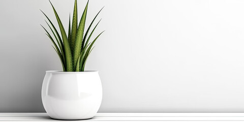 The aloe vera plant was placed in a modern pot against a white wall - generative ai.