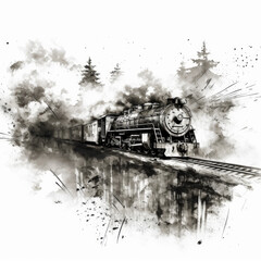 locomotive black and white sketch