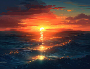 Beautiful Tropical Ocean Sunset, Background, Graphic Resource. Generative AI