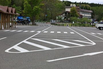 Vacant Parking Lot, clean and beautiful Parking lane outdoor in public park Fukushima, Japan.