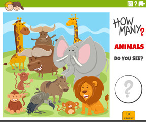 Fototapeta na wymiar counting cartoon wild animals educational game