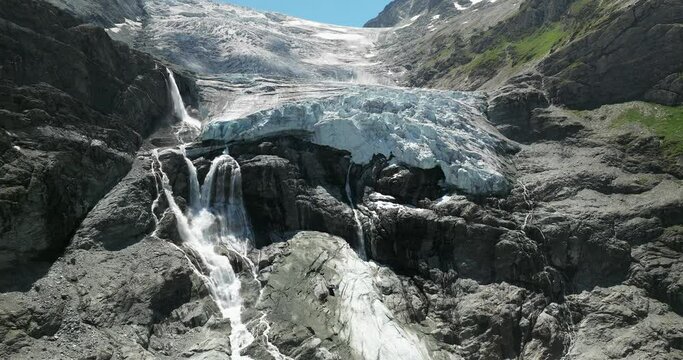 Aerial view of Turtmann glacier in the swiss alps