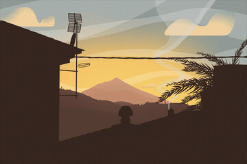 Illustration Volcano Of Teide In Canary Island Tenerife